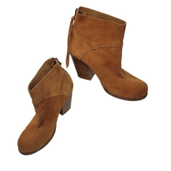 Sixtyseven Suede Ankle Booties 41 Rust Faux Stacked Wood Chunky Heel Boots Spain - Picture 13 of 13